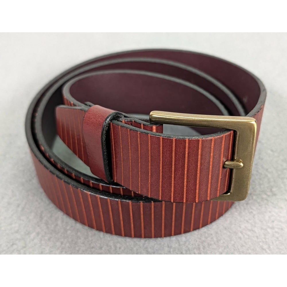 Allen Edmonds Brown Belt Sliced Slatted Scored Mens 44 Leather USA Old Money